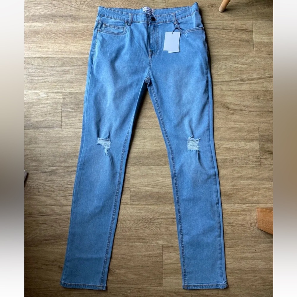 Another Influence Light Blue Jeans Size W36 R L32" Ripped Knees - Picture 1 of 7